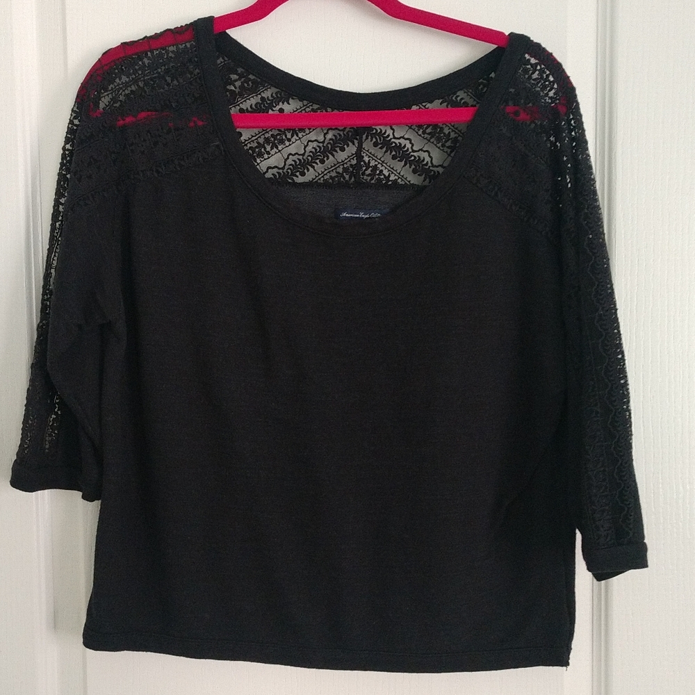 American Eagle Outfitters Black Lace Pullover Sweatshirt